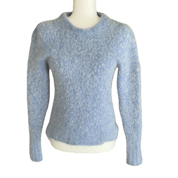 NEW J. Crew Blue Fuzzy Knit Puff Sleeve Alpaca Blend Crewneck Crop Sweater - M - Picture 13 of 13
